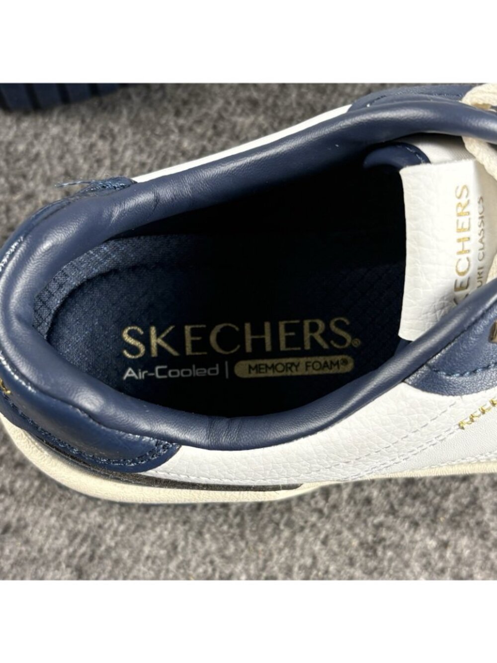 Skechers Court Classics Womens 8.5 Air Cooled Memory Foam White Navy Shoes - Picture 9 of 12